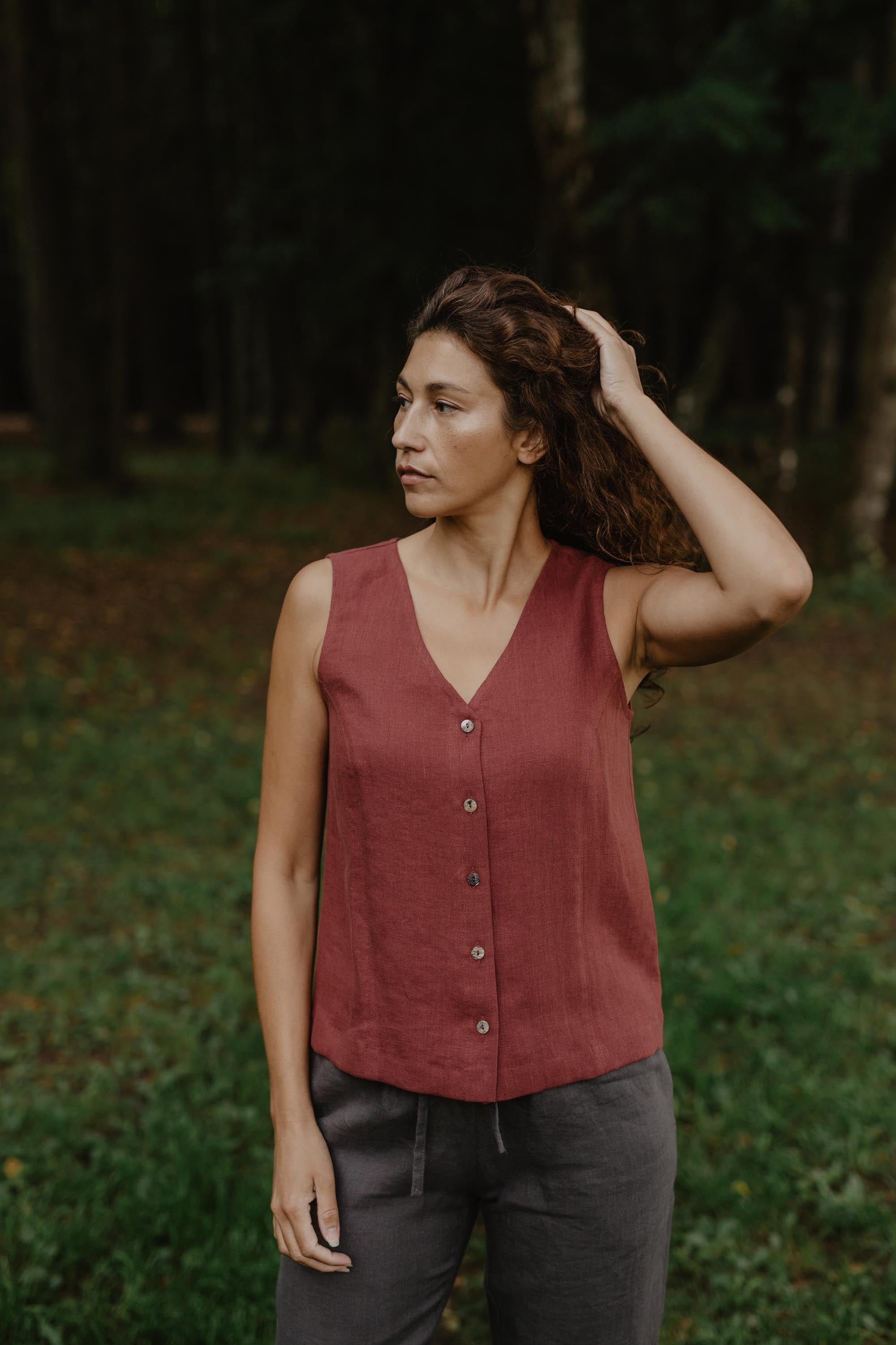 AmourLinen Linen tops S / Terracotta Linen button top Tunis S Terracotta Linen button top Tunis S Terracotta