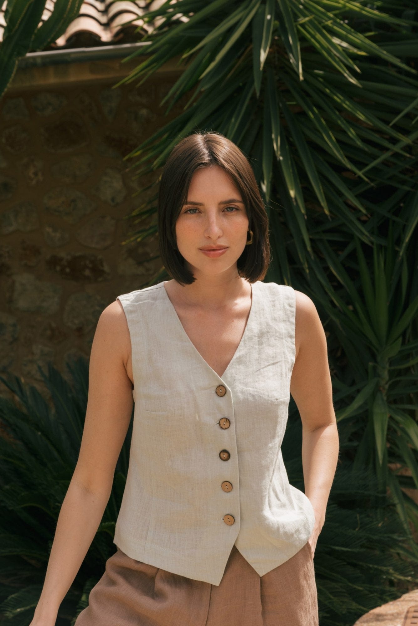 AmourLinen Linen tops S / Sage Green Greta linen vest S Sage Green Greta linen vest S Sage Green