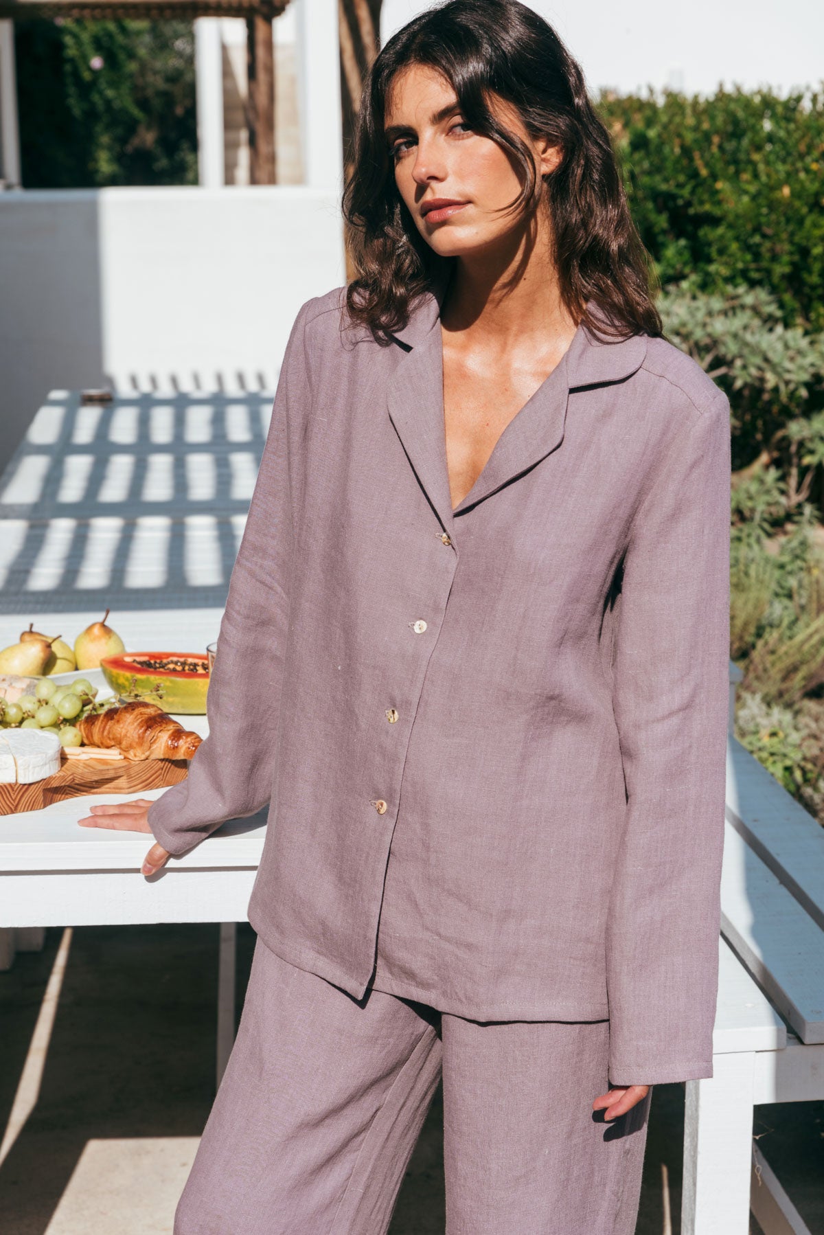 Nachtpyjamaset met lange mouwen in de kleur Dusty Lavender.