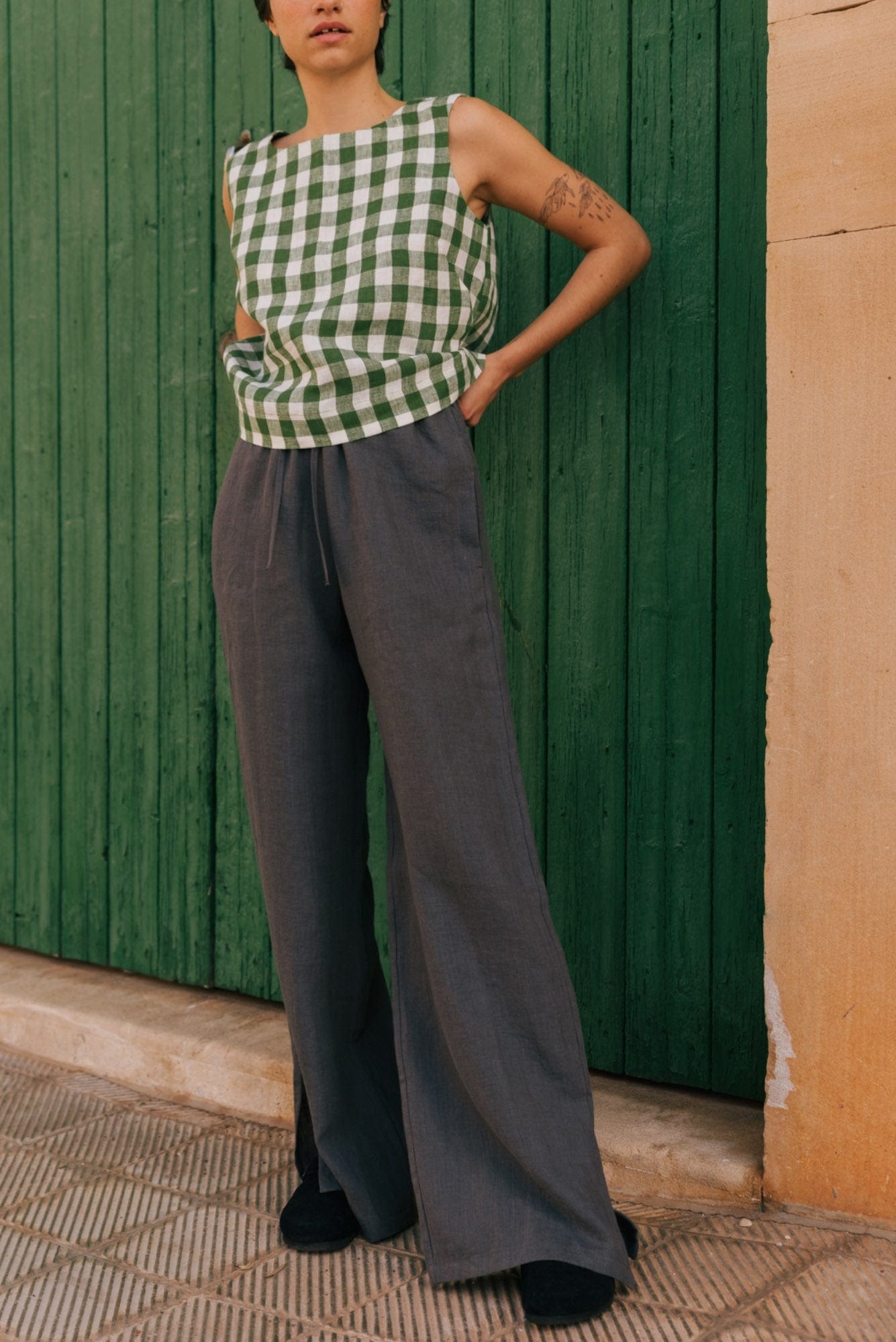 AmourLinen Linen dress Leah wide linen pants with slits Leah wide linen pants with slits